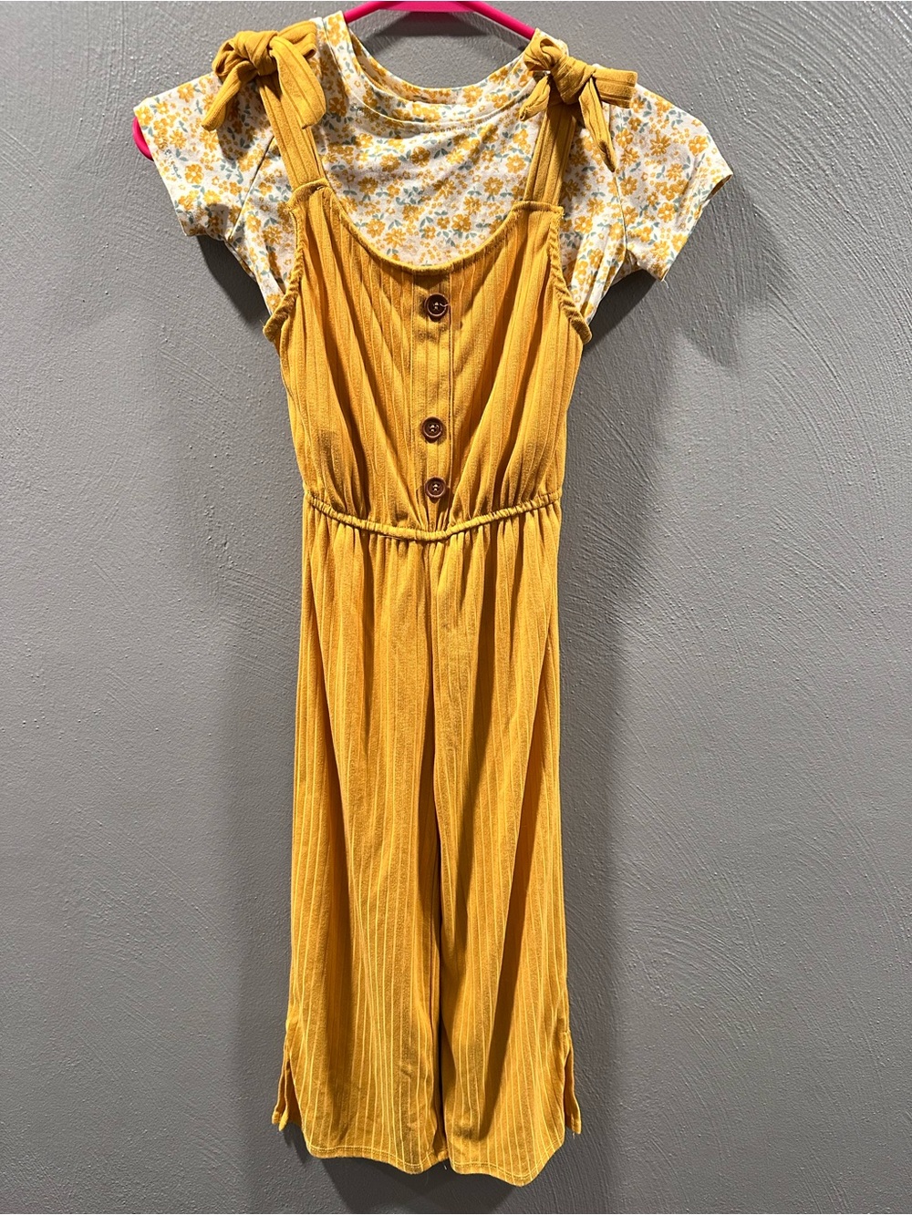 Kensie Girl Mustard Tie-Shoulder Romper with Button Front